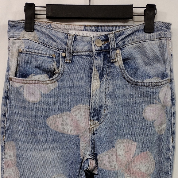 Tinsel Town Butterfly Raw Hem Flare Jeans Size 5 Blue Pink Fairy Retro Boho 90s - Picture 3 of 9